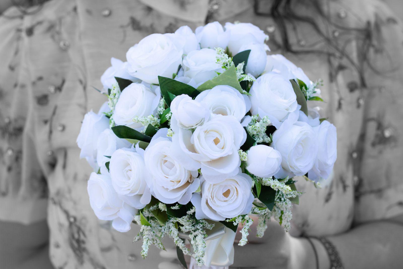 Elegant white rose wedding bouquet